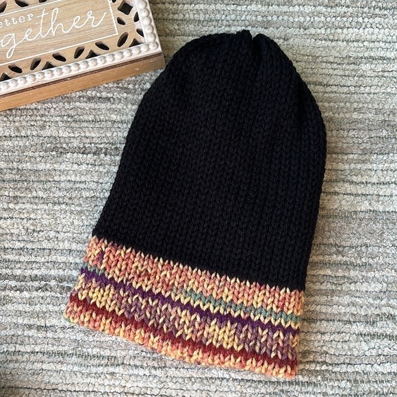 Mommy & Me Knit Beanie Set, Handmade Black & Earth Tones, Women & Toddler